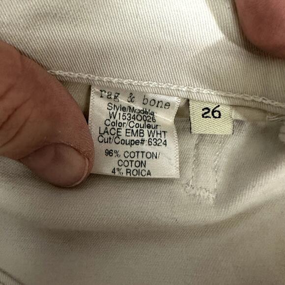 Rag & Bone White Embroidered Lace Black Tuxedo Stripe Skinny Jeans 26. - Picture 11 of 12